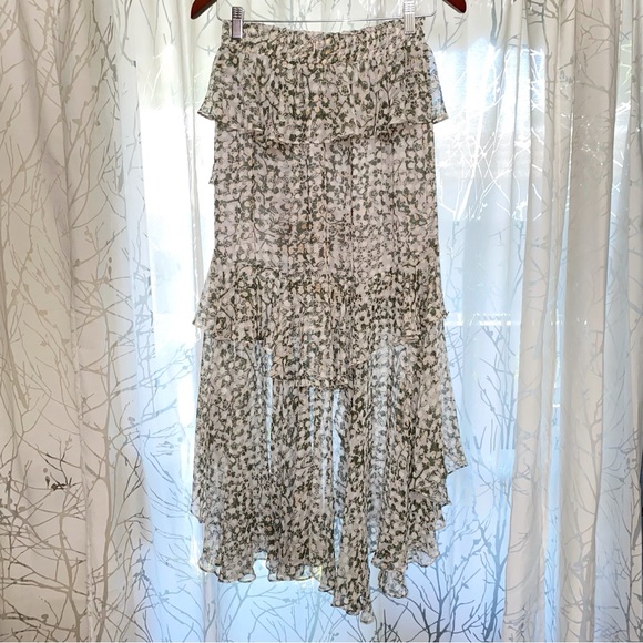 MISA LOS ANGELES gray green floral print JOSEVA TIERED RUFFLE MIDI SKIRT - Picture 7 of 12